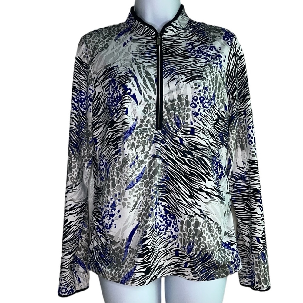 TAIL 1/2 Zip Golf Long Sleeve Pullover Leopard Zebra Print White Blue Gray Black